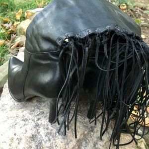 Shoes High-knee Boots  Black Leather Size 7.5